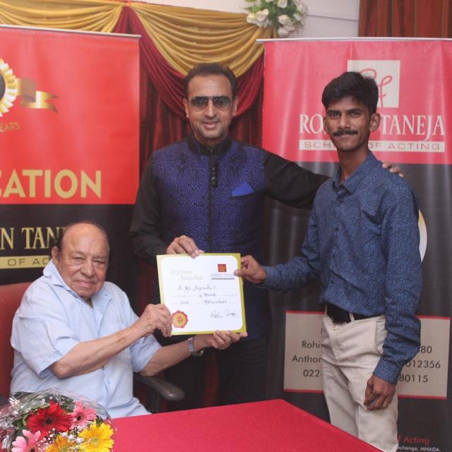 J D Ayush Kumar receiving his diploma at the Roshan Taneja School of Acting